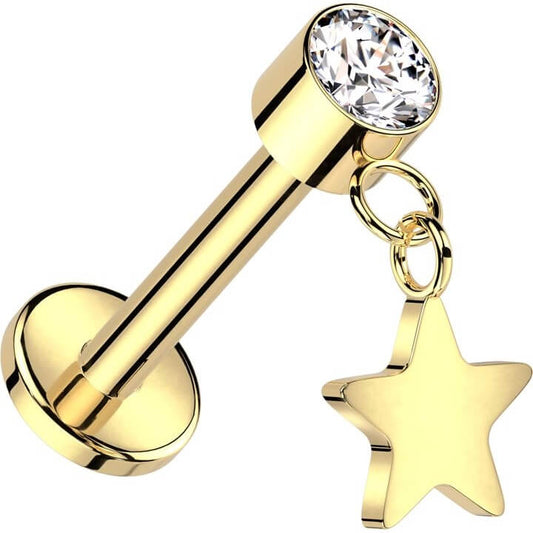 Titanium Labret star dangle zirconia Push-In