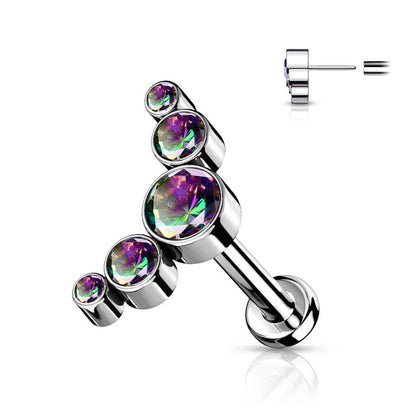 Titanio Labret 5 Zirconi e argento Push-In