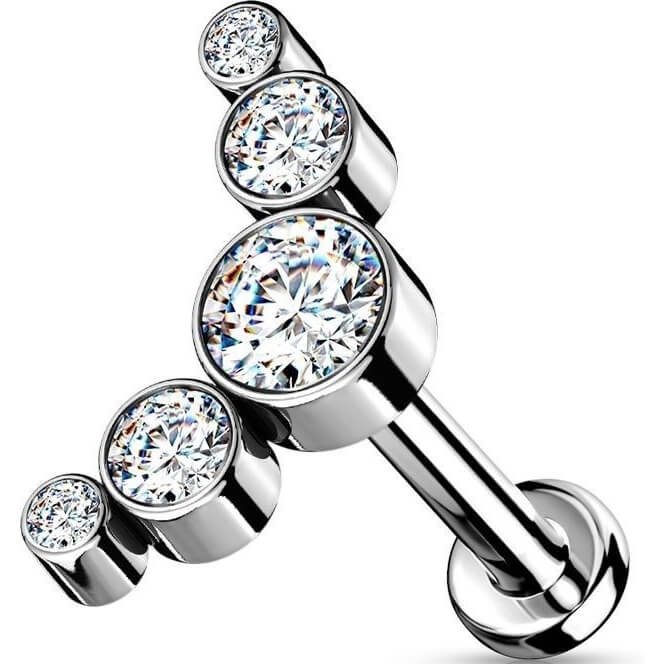 Titanio Labret 5 Zirconi e argento Push-In