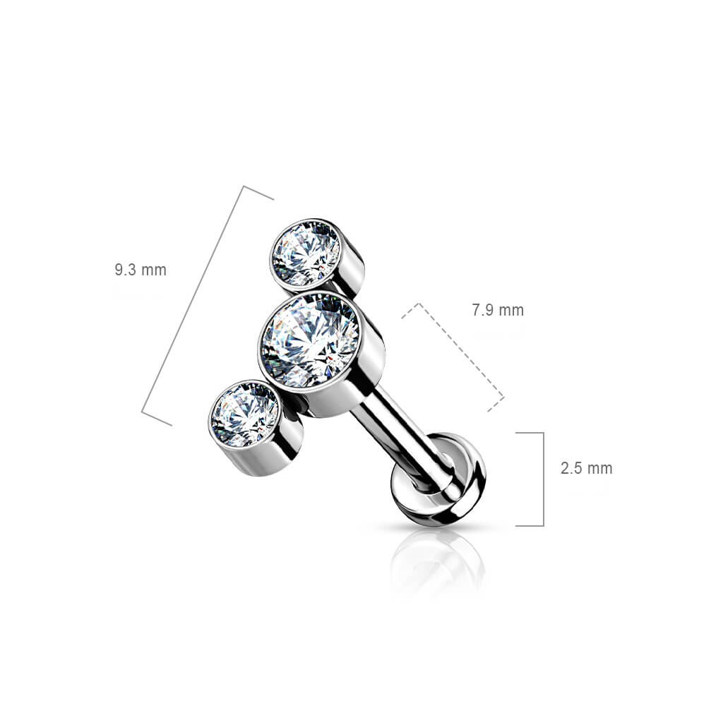 Titane Labret 3 Zircones Argent Enfoncer