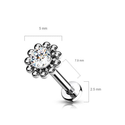 Titan Labret Blume Zirkonia Silber Push-In