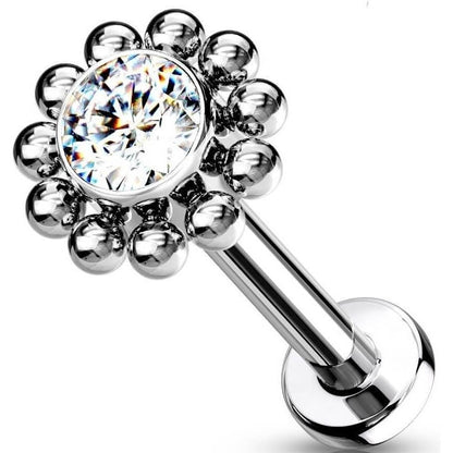 Titan Labret Blume Zirkonia Silber Push-In