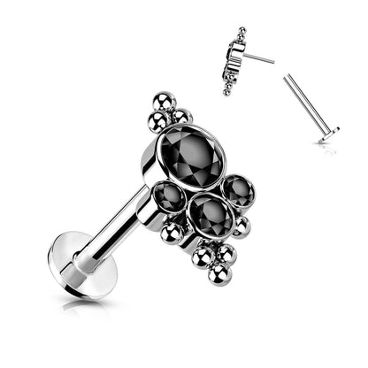 Titane Labret 4 Zircones Argent Enfoncer