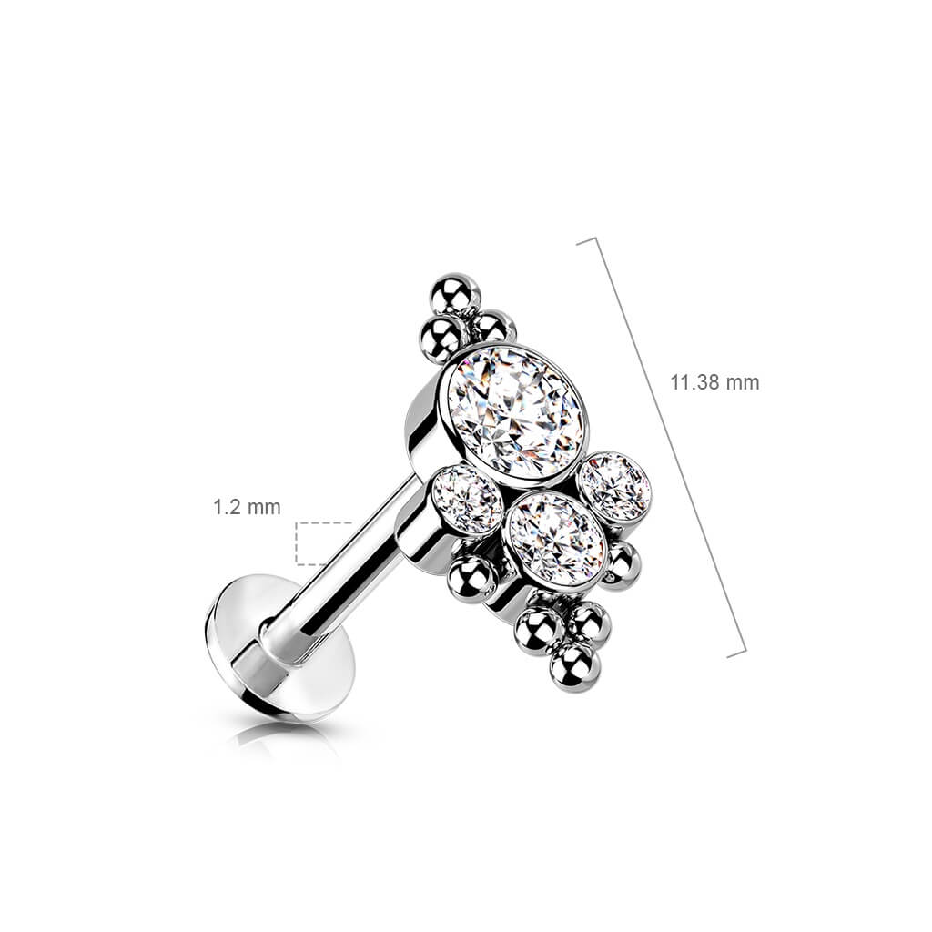 Titanio Labret 4 Zirconi e argento Push-In