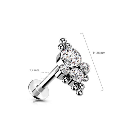 Titane Labret 4 Zircones Argent Enfoncer