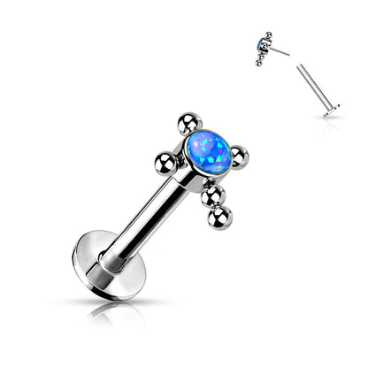 Titanio Labret Croce Zircone / Opale e Argento Push-In