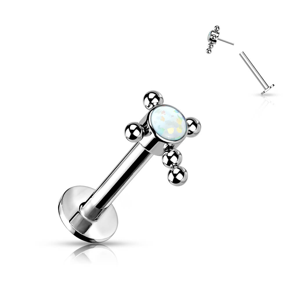 Titanio Labret Croce Zircone / Opale e Argento Push-In