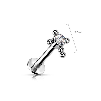 Titanio Labret Croce Zircone / Opale e Argento Push-In