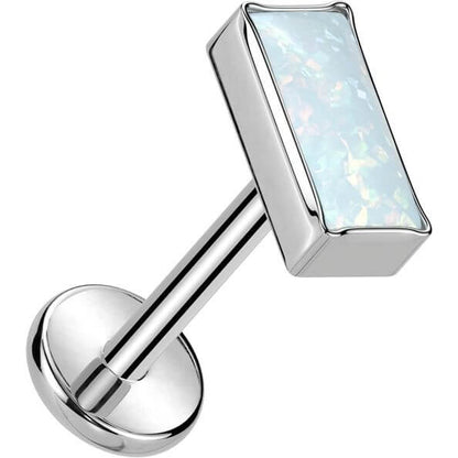 Titanio Top opal retangular engaste bezel Push In Labret