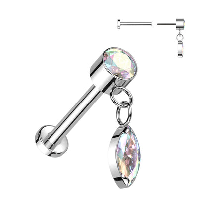 Titanium Labret Drop dangle Zirconia Push-In