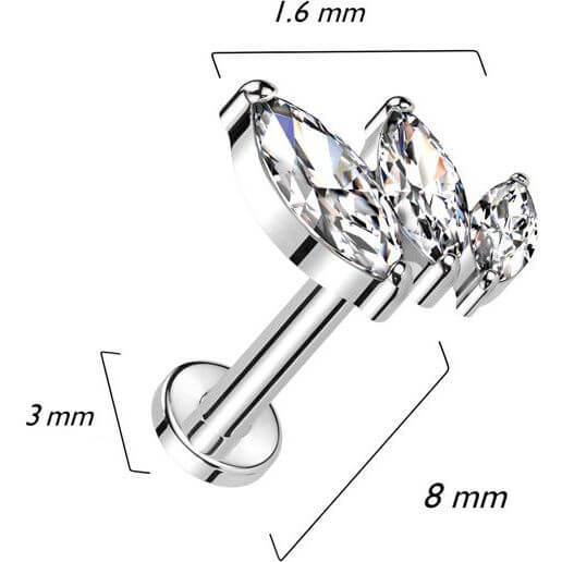 Titane Labret 3 Zircone Marquise Enfoncer