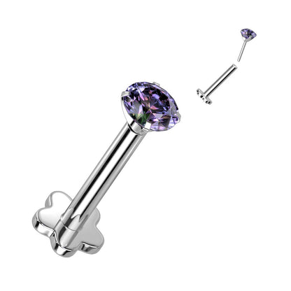 Titan Labret Zirkonia Blumen Base Push-In