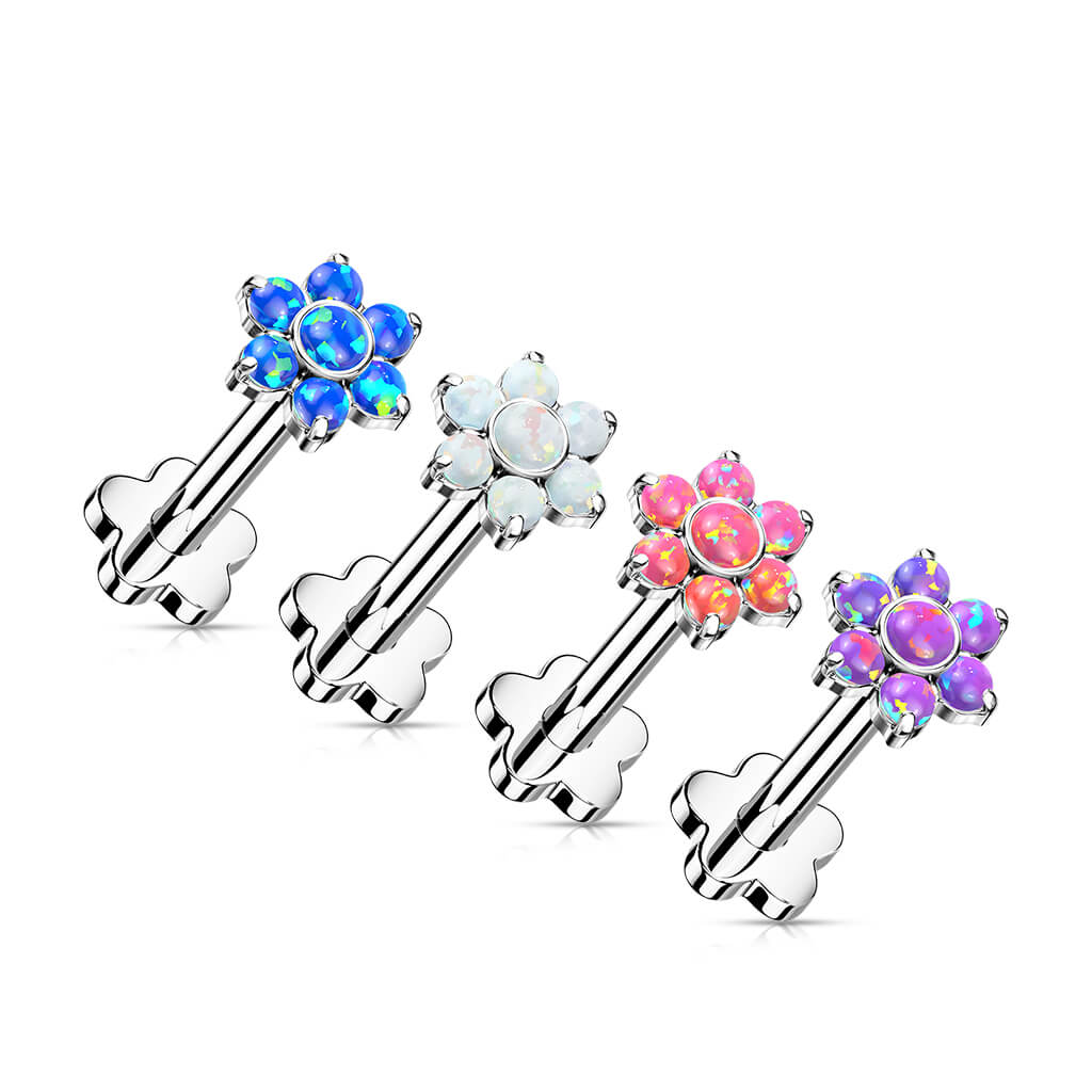 Titanium Labret Flower Opal Flower Base Push-In