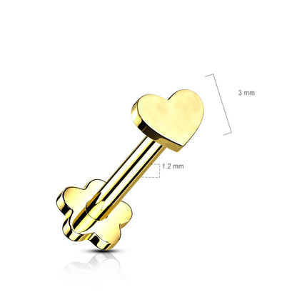 Titanio Labret Base fiore e top forma cuore Push-In