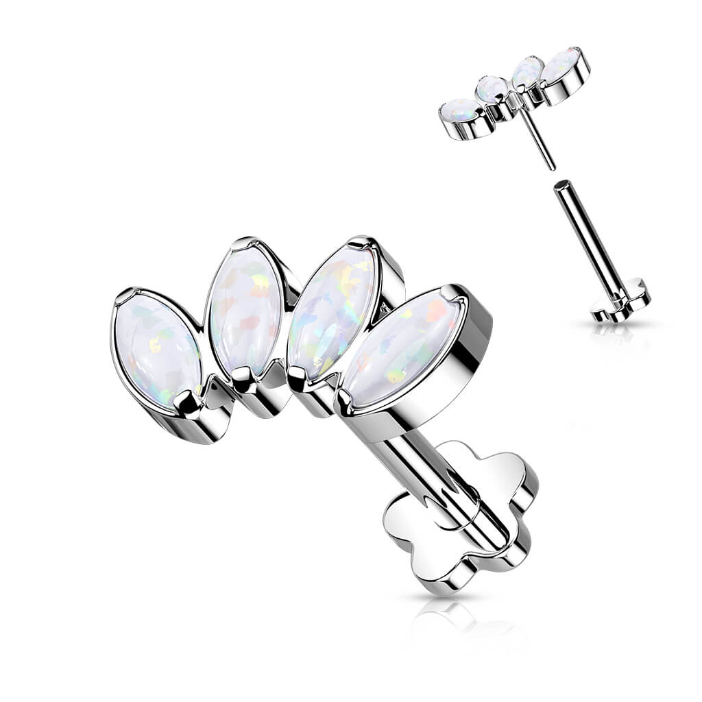 Titanium Labret Marquise Cut Opal Flower Base Push-In