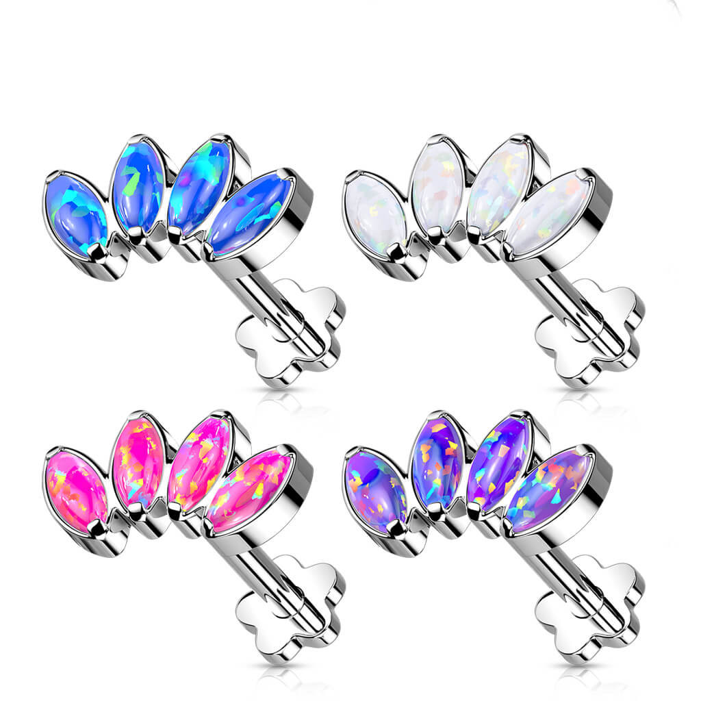 Titane Labret Marquise Opale Base Fleur Enfoncer