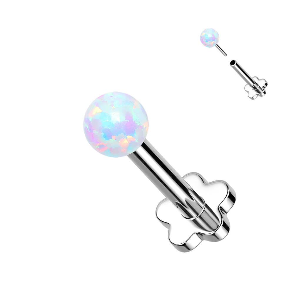 Titanium Labret Ball Opal Flower Base Push-In