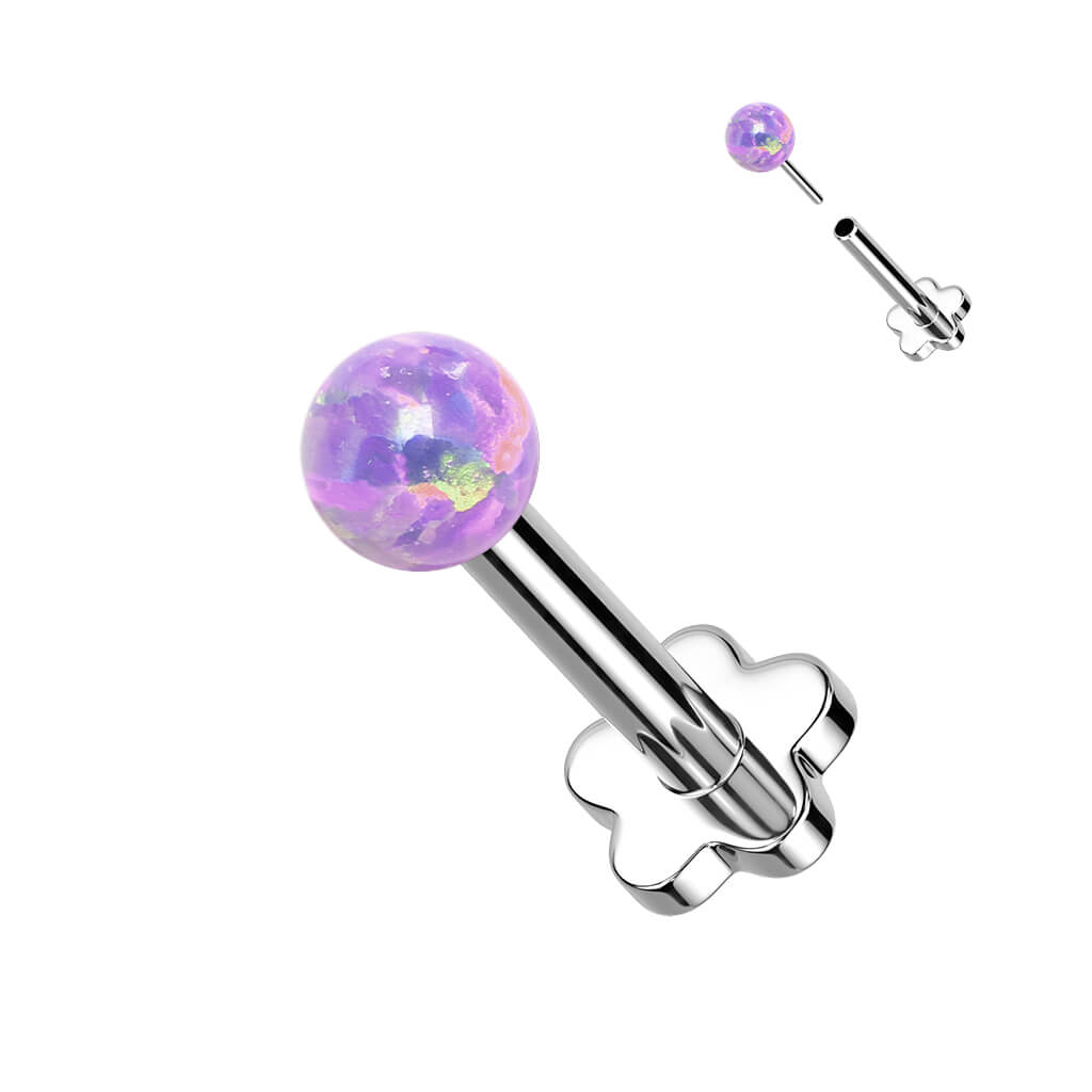 Titanium Labret Ball Opal Flower Base Push-In