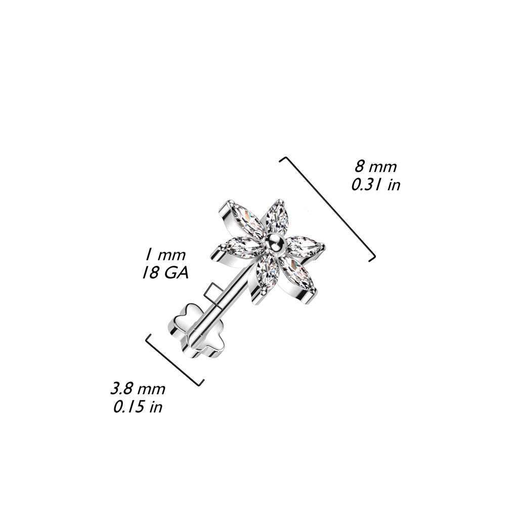 Titanium Labret Flower Zirconia Push-In