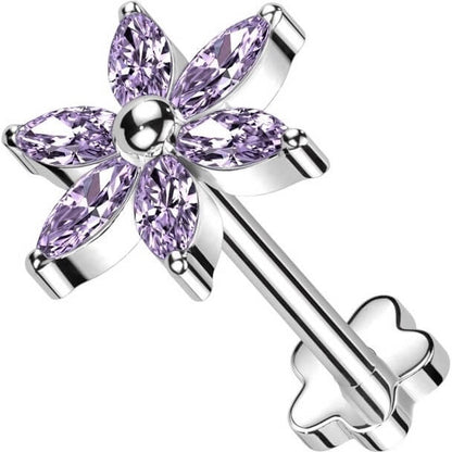 Titanium Labret Flower Zirconia Push-In