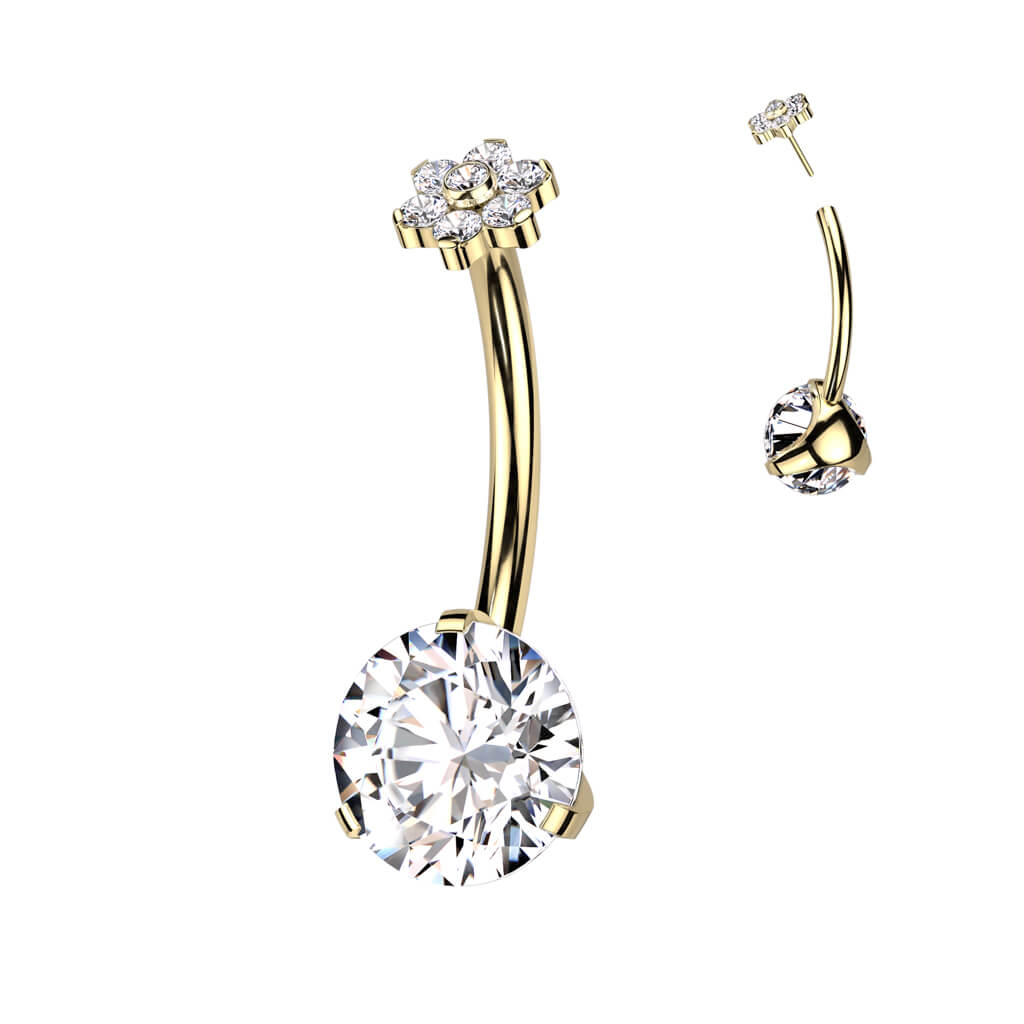 Titan Bauchnabelpiercing Blume Zirkonia Push-In