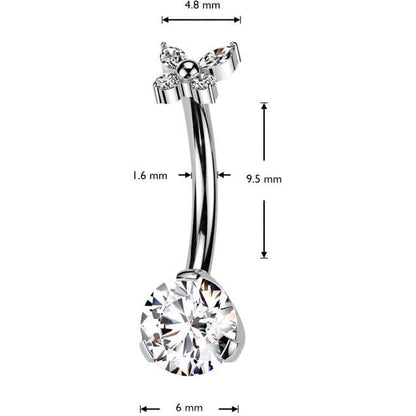 Titanium Belly Button Piercing butterfly zirconia Push-In