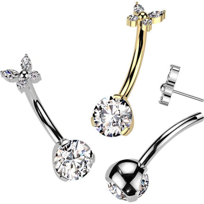 Titanium Belly Button Piercing butterfly zirconia Push-In