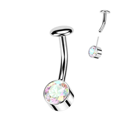 Titanium Belly Button Piercing Zirconia Frame Silver Push-In