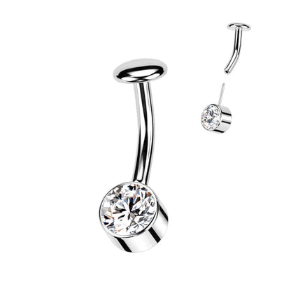 Titanium Belly Button Piercing Zirconia Frame Silver Push-In