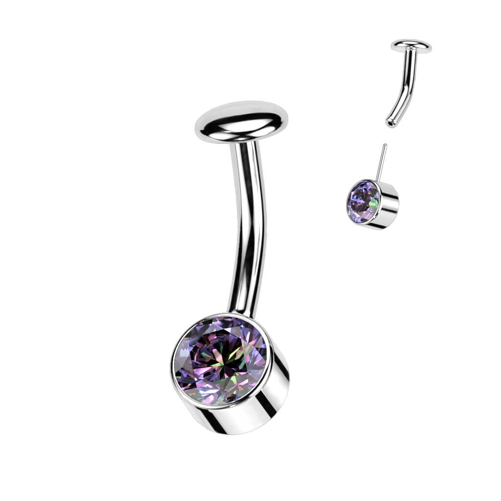 Titanium Belly Button Piercing Zirconia Frame Silver Push-In