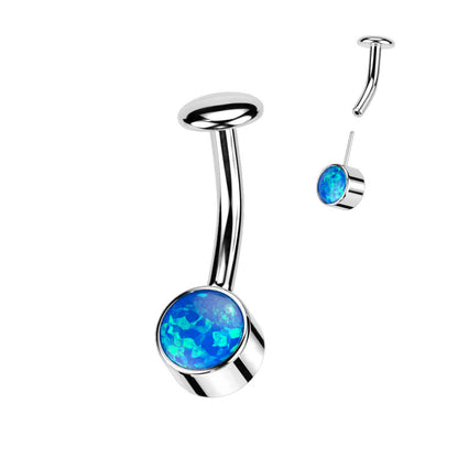 Titanium Belly Button Piercing Opal Frame Setting Silver Push-In