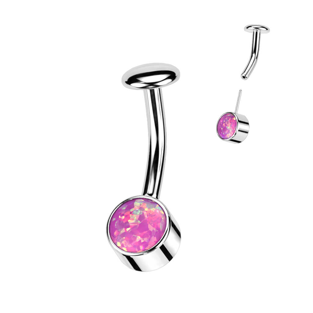 Titanio Piercing Ombelico Opale con montatura d´argento Push-In