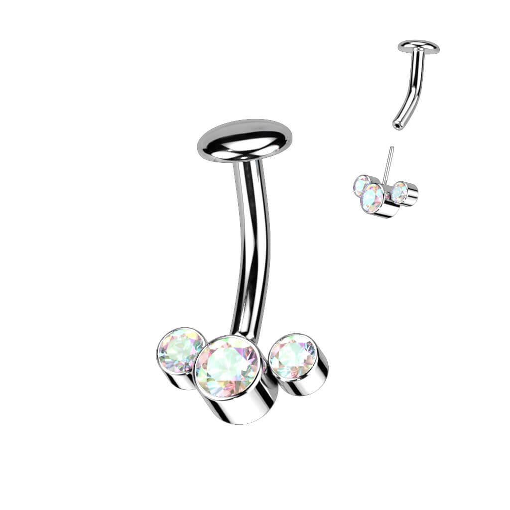 Titanium Belly Button Piercing 3 Zirconia Silver Push-In