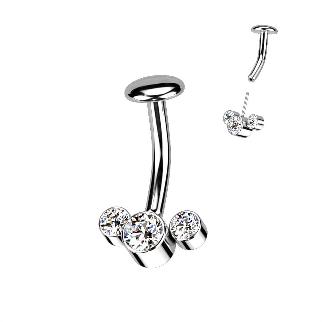 Titanio Piercing Ombelico 3 Zirconi e Argento Push-In