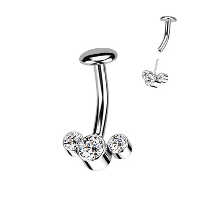 Titanium Belly Button Piercing 3 Zirconia Silver Push-In