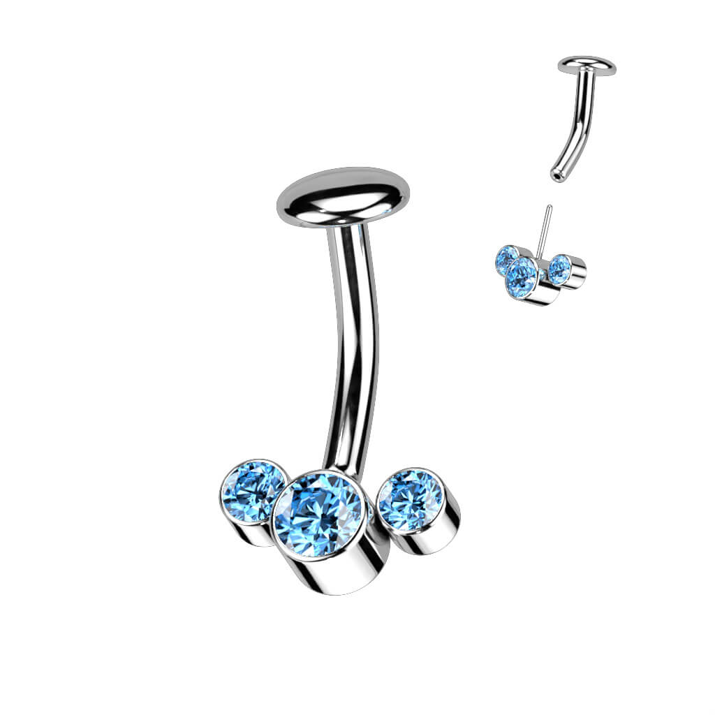 Titane Piercing Nombril 3 Zircones Argent Enfoncer