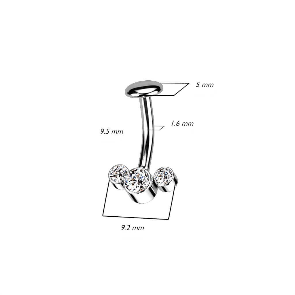 Titane Piercing Nombril 3 Zircones Argent Enfoncer