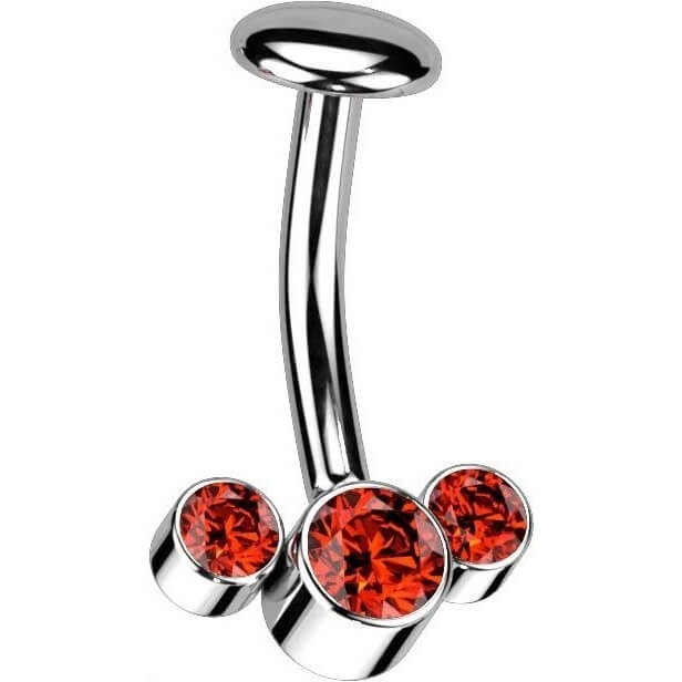 Titane Piercing Nombril 3 Zircones Argent Enfoncer