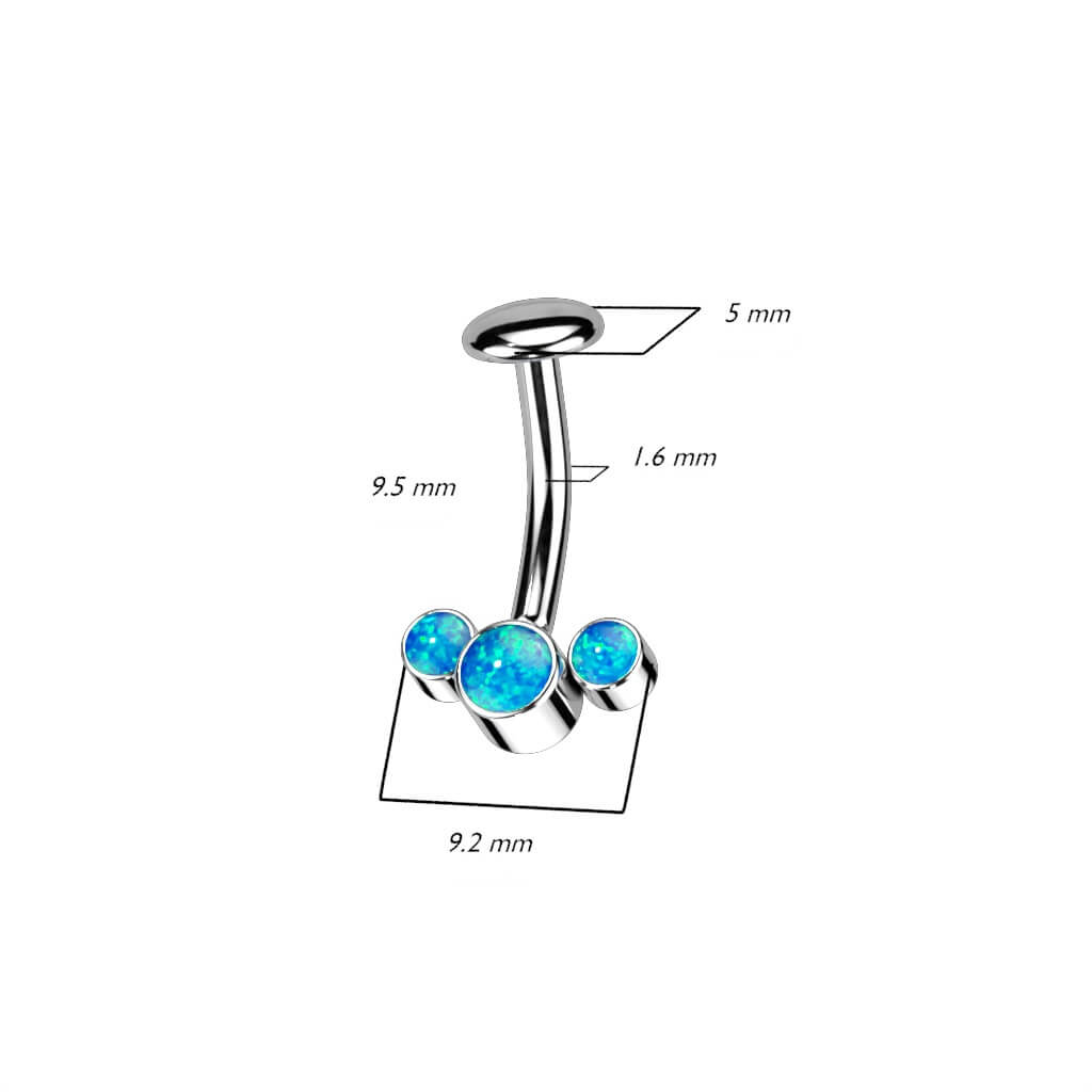 Titanio Piercing Ombelico 3 Opale e Argento Push-In