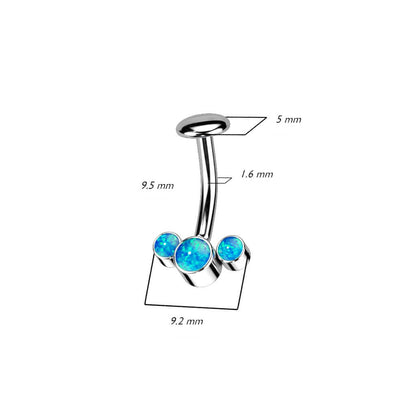 Titanio Piercing Ombelico 3 Opale e Argento Push-In