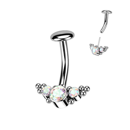 Titanio Piercing Ombelico 3 Zirconi e Argento Push-In