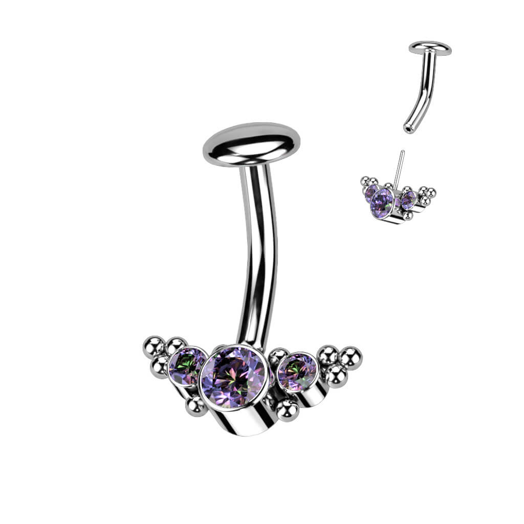 Titane Piercing Nombril 3 Zircone Argent Enfoncer