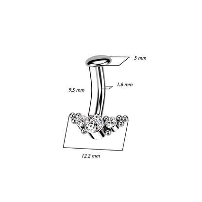 Titane Piercing Nombril 3 Zircone Argent Enfoncer