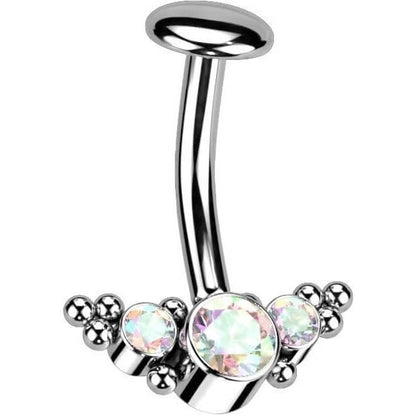 Titanium Belly Button Piercing 3 Zirconia Silver Push-In