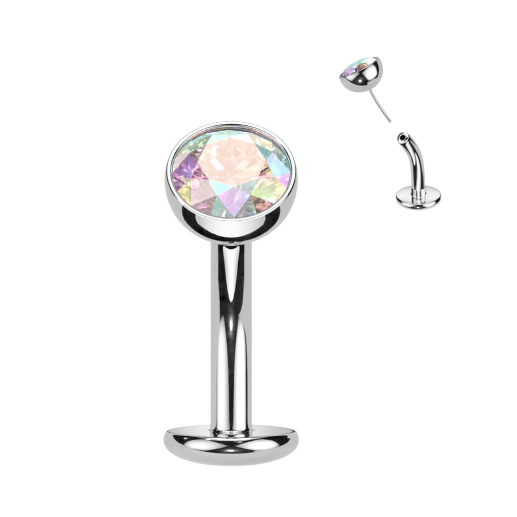 Titanium Belly Button Piercing Hemisphere Zirconia Push-In