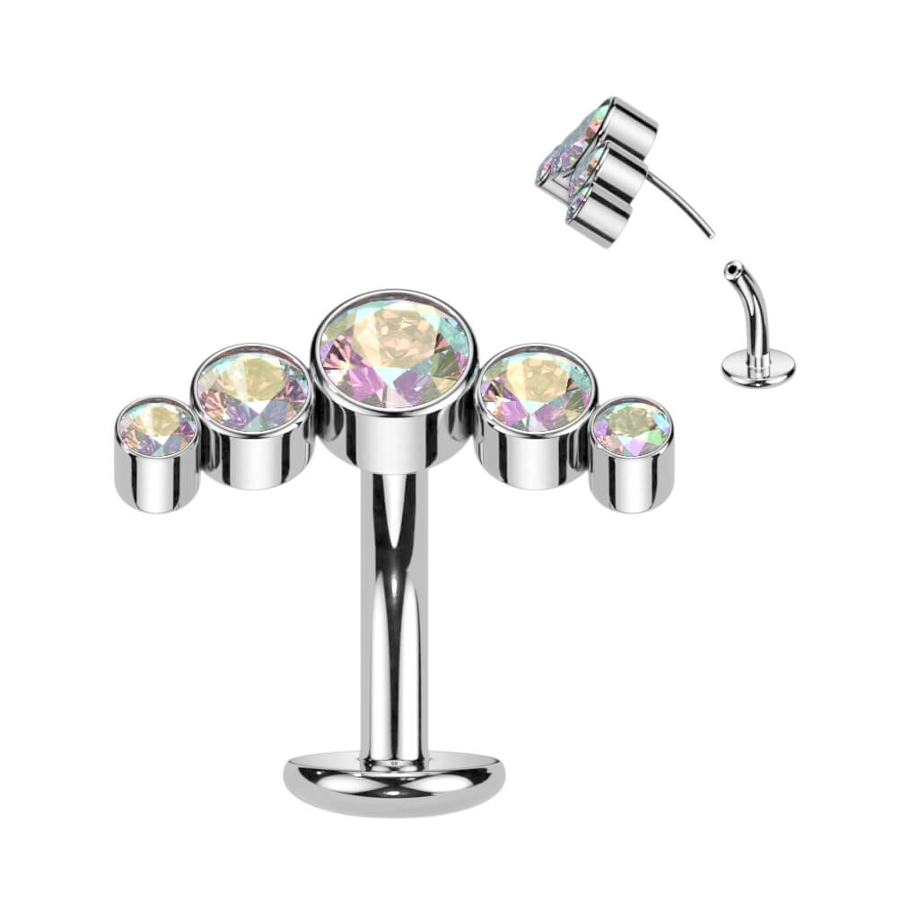 Titan Bauchnabelpiercing 5 Zirkonia Silber Push-In