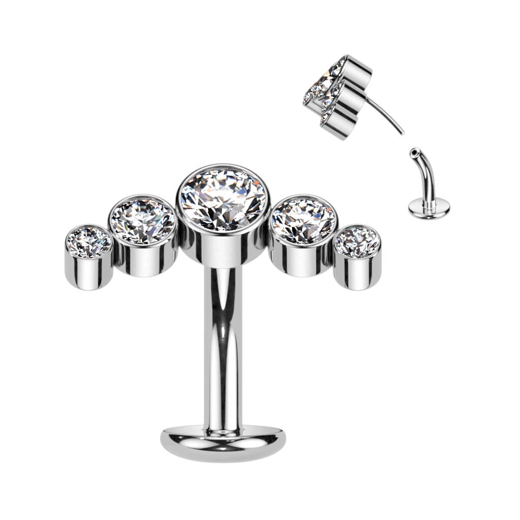 Titan Bauchnabelpiercing 5 Zirkonia Silber Push-In