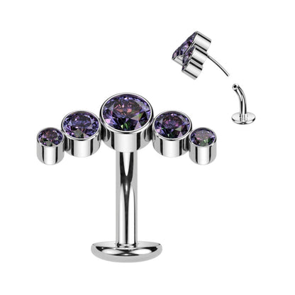 Titanium Belly Button Piercing 5 Zirconia Silver Push-In