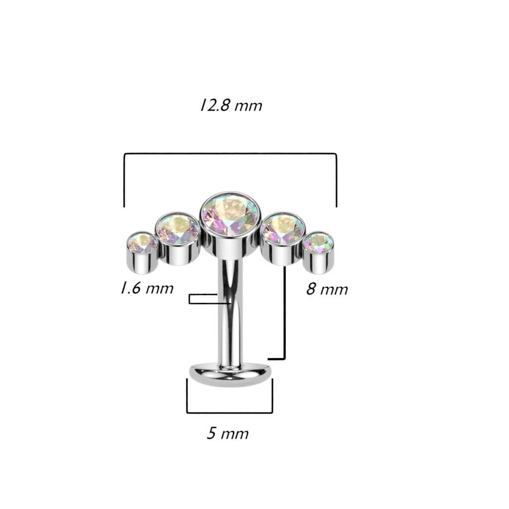 Titanio Piercing Ombelico 5 Zirconi e Argento Push-In