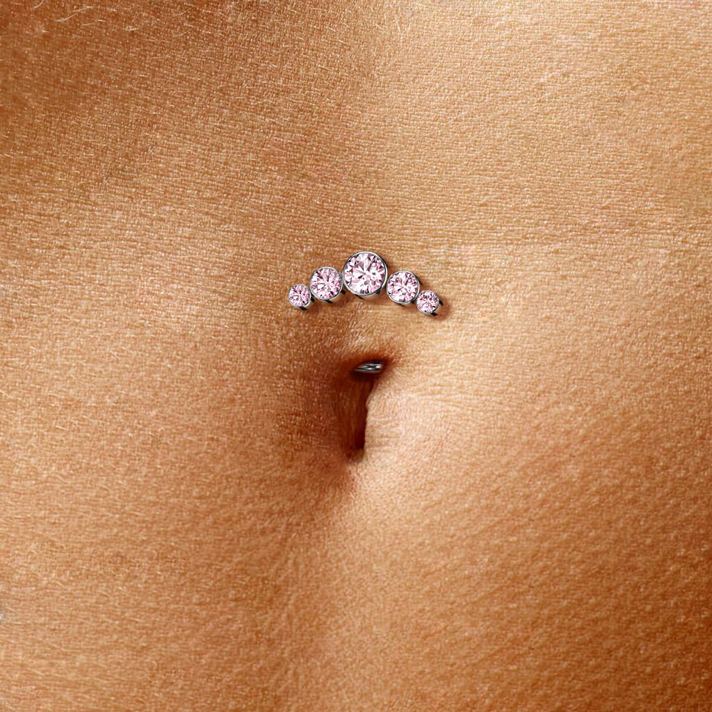 Titanium Belly Button Piercing 5 Zirconia Silver Push-In